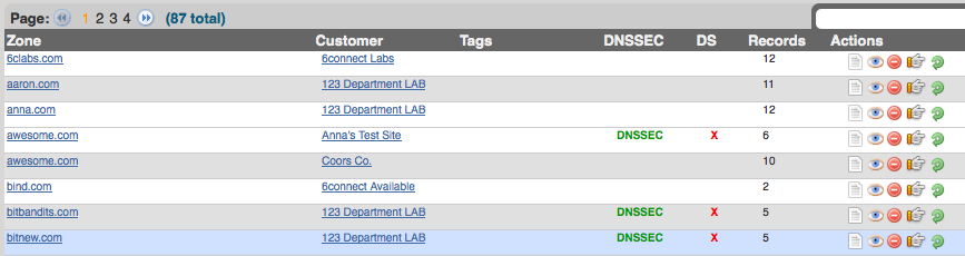 DNS Zone list UI